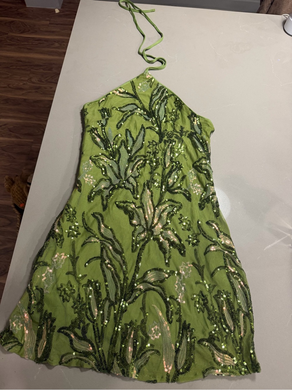 Green Sequin Halter Mini Dress